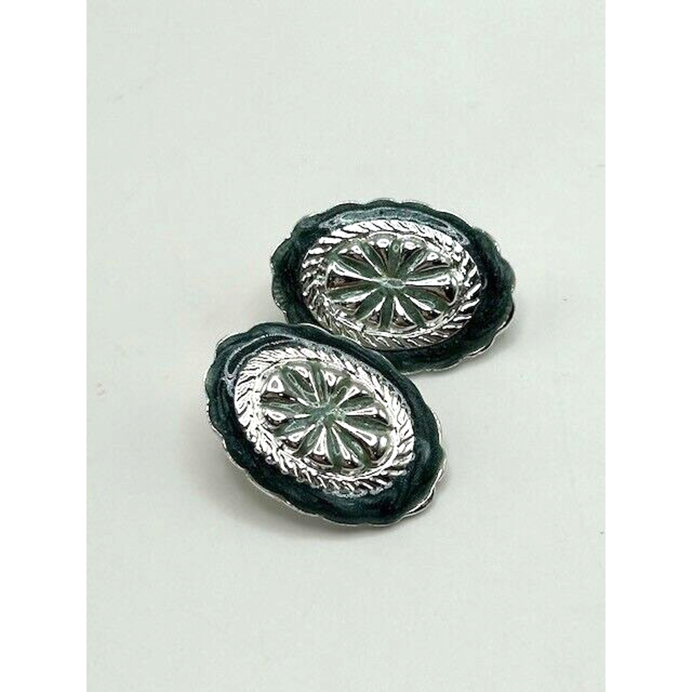 Enamel Painted & Silver Tone Oval Stud Earrings Southwestern